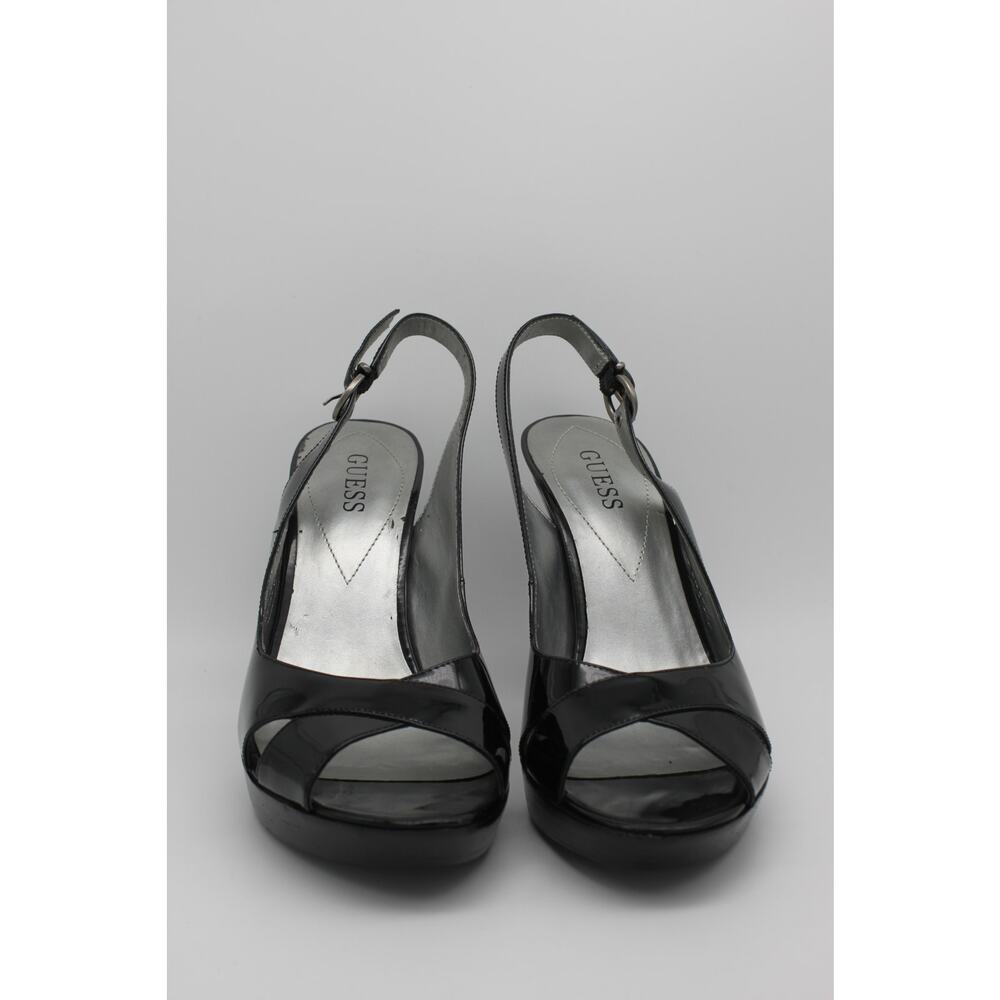 NWOT Guess Black Patent Leather Peep Sling Back Pumps High Heels‎ Shoes Size 7.5